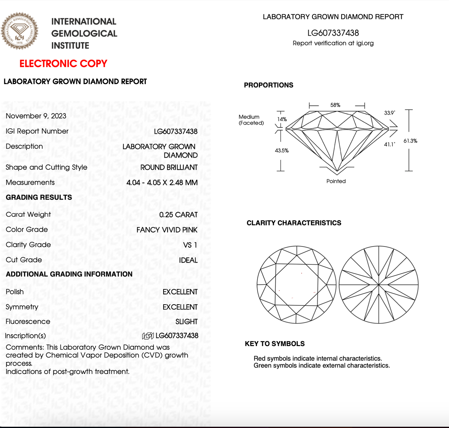 LAB GROWN DIAMOND 0,25ct FANCY VIVID PINK