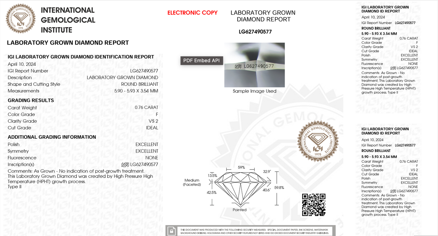 Round Lab Diamond 0,76ct