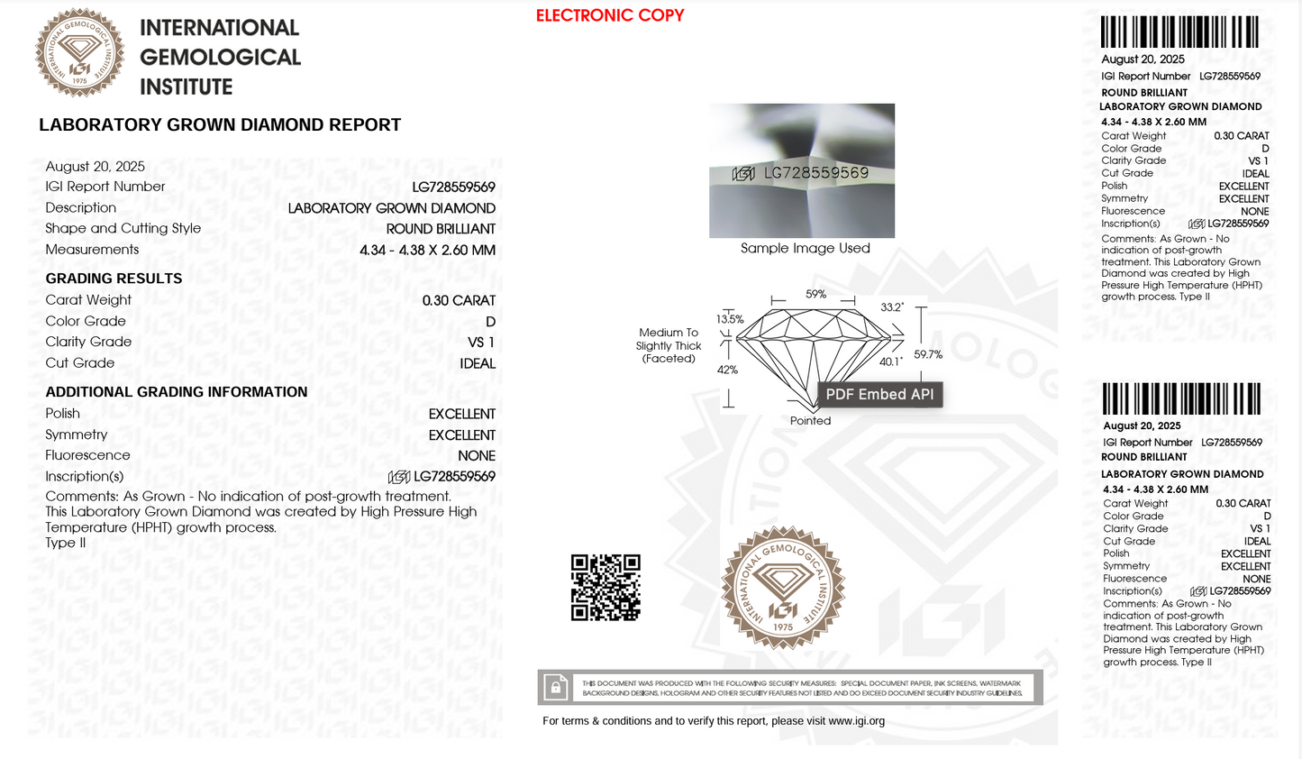 Round lab Diamond 0,30ct