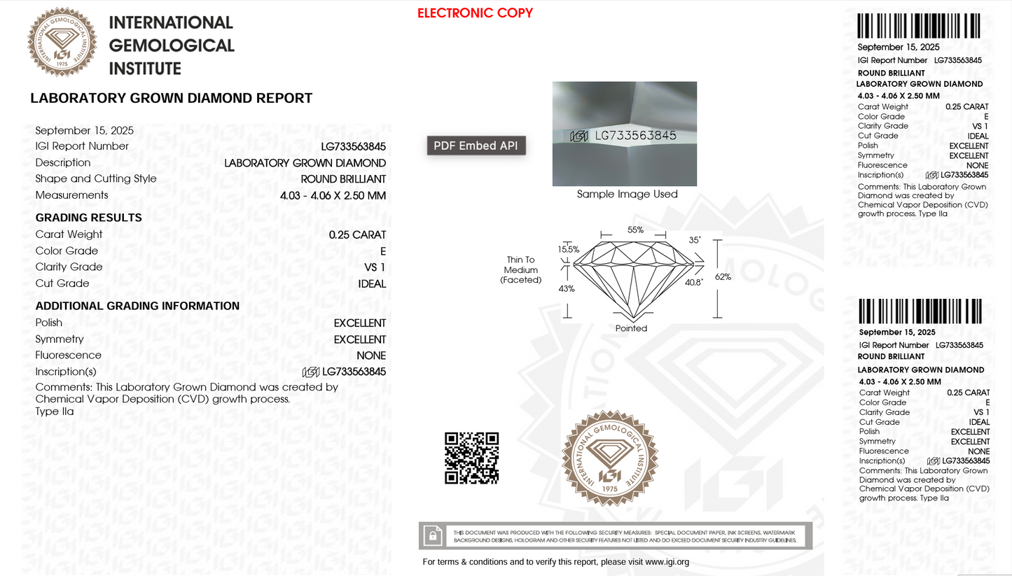 Round Lab Diamond 0,25ct