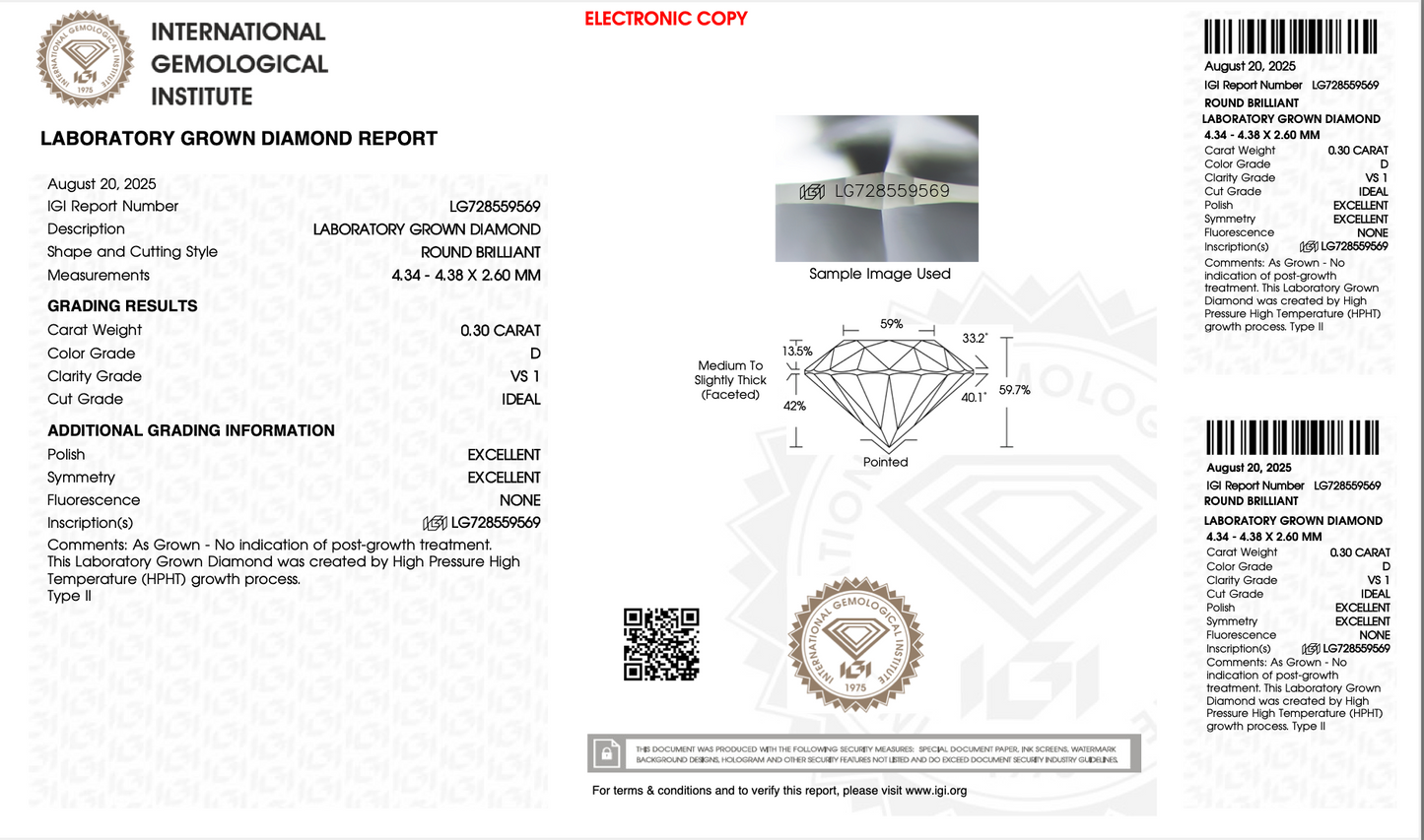 ROUND BRILLIANT LAB DIAMOND 0,30ct