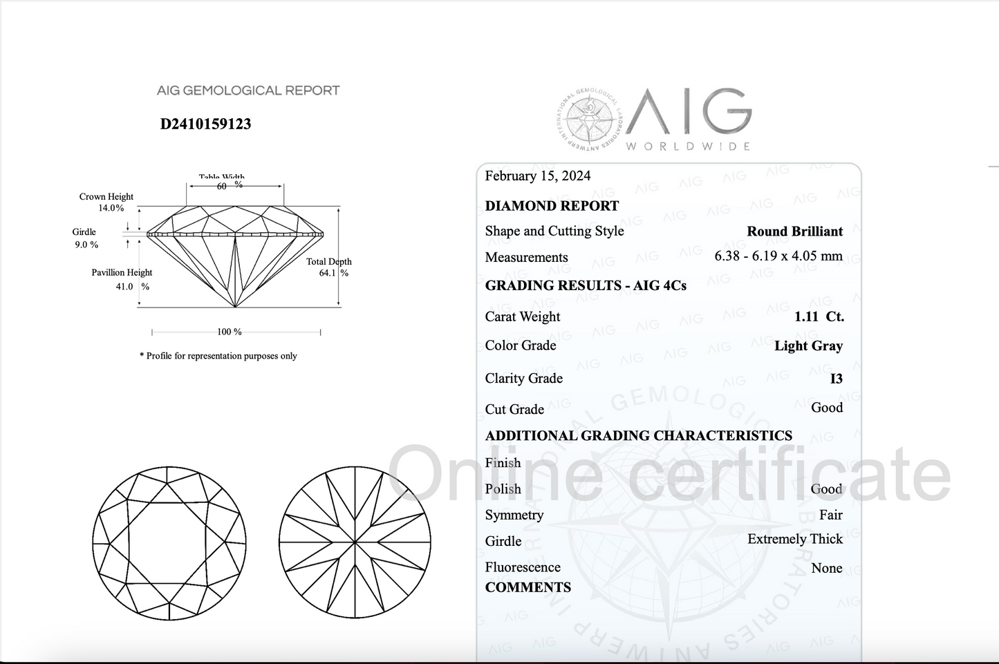 Salt and Pepper Round Natrual Diamond 1,11ct