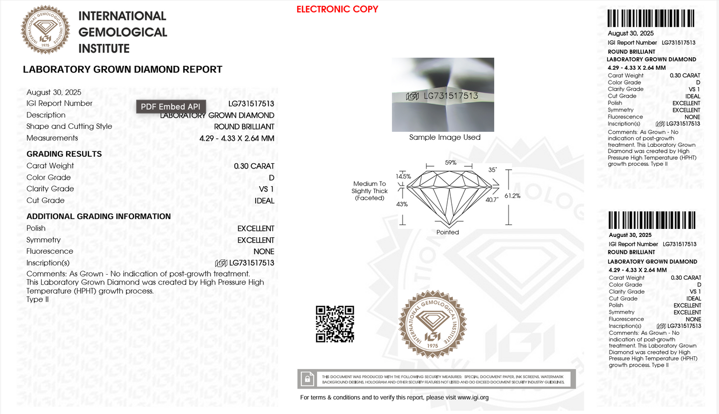 Round Lab Diamant 0,3ct