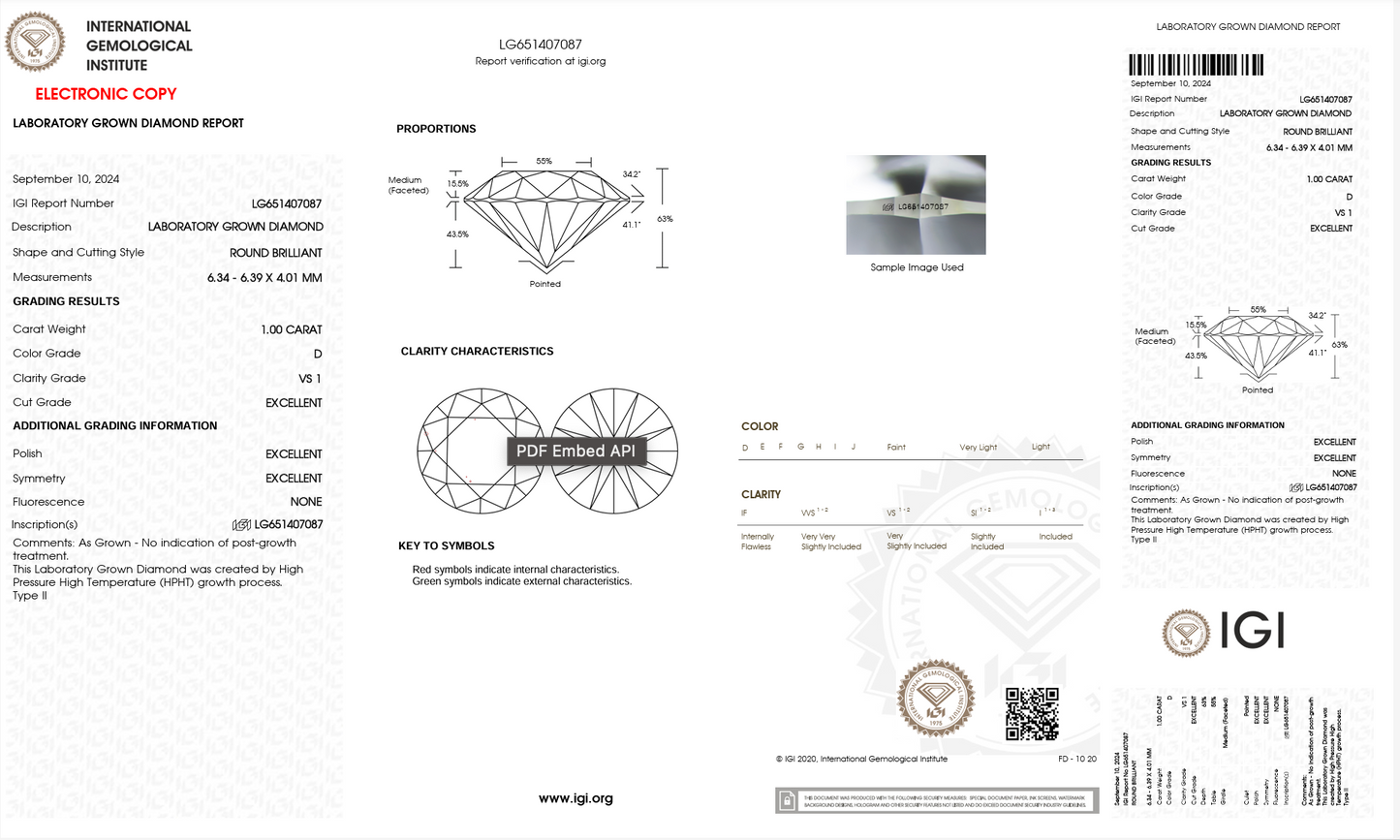 Rund 1.00ct LAB GROWN DIAMOND