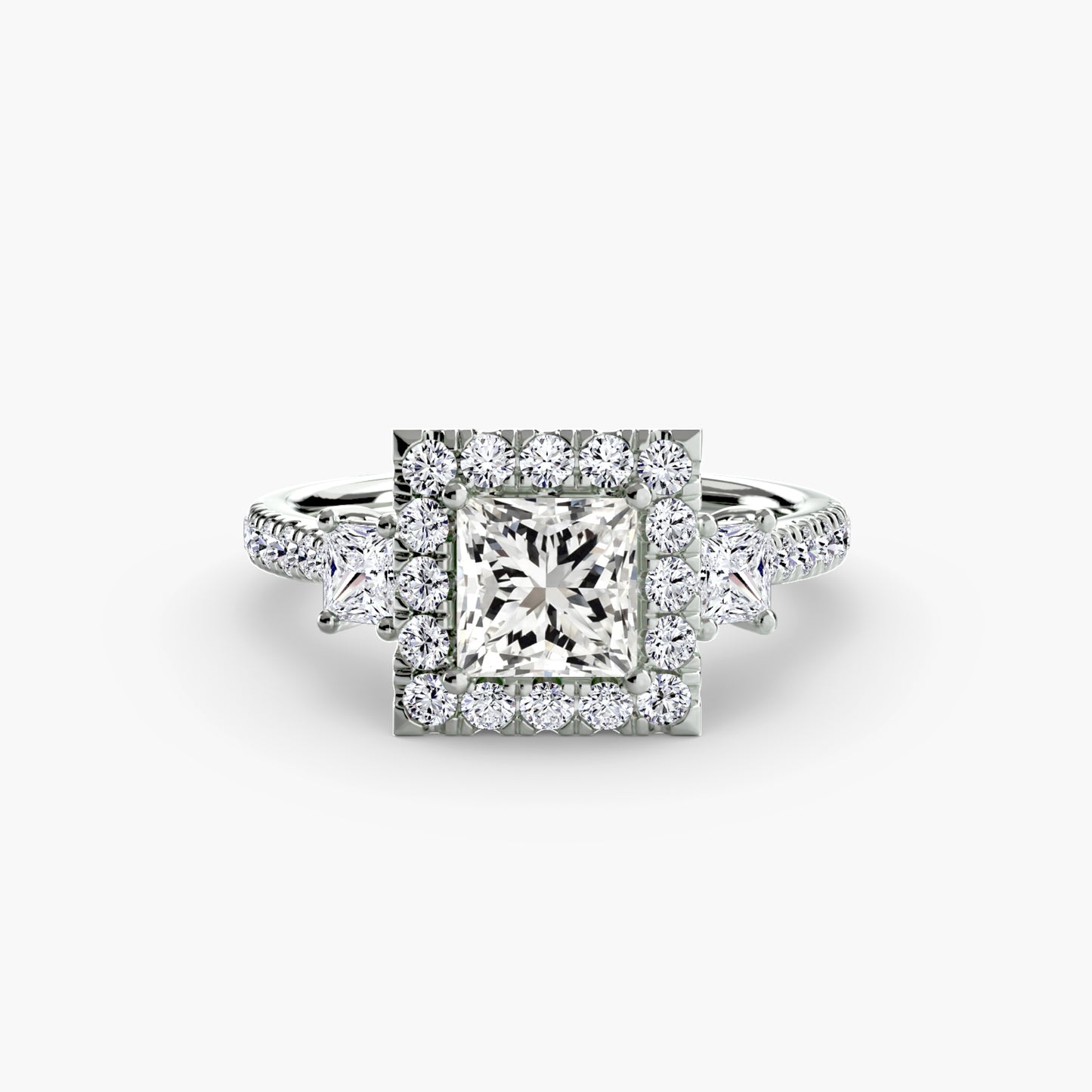 Three Stone Halo Ring  2