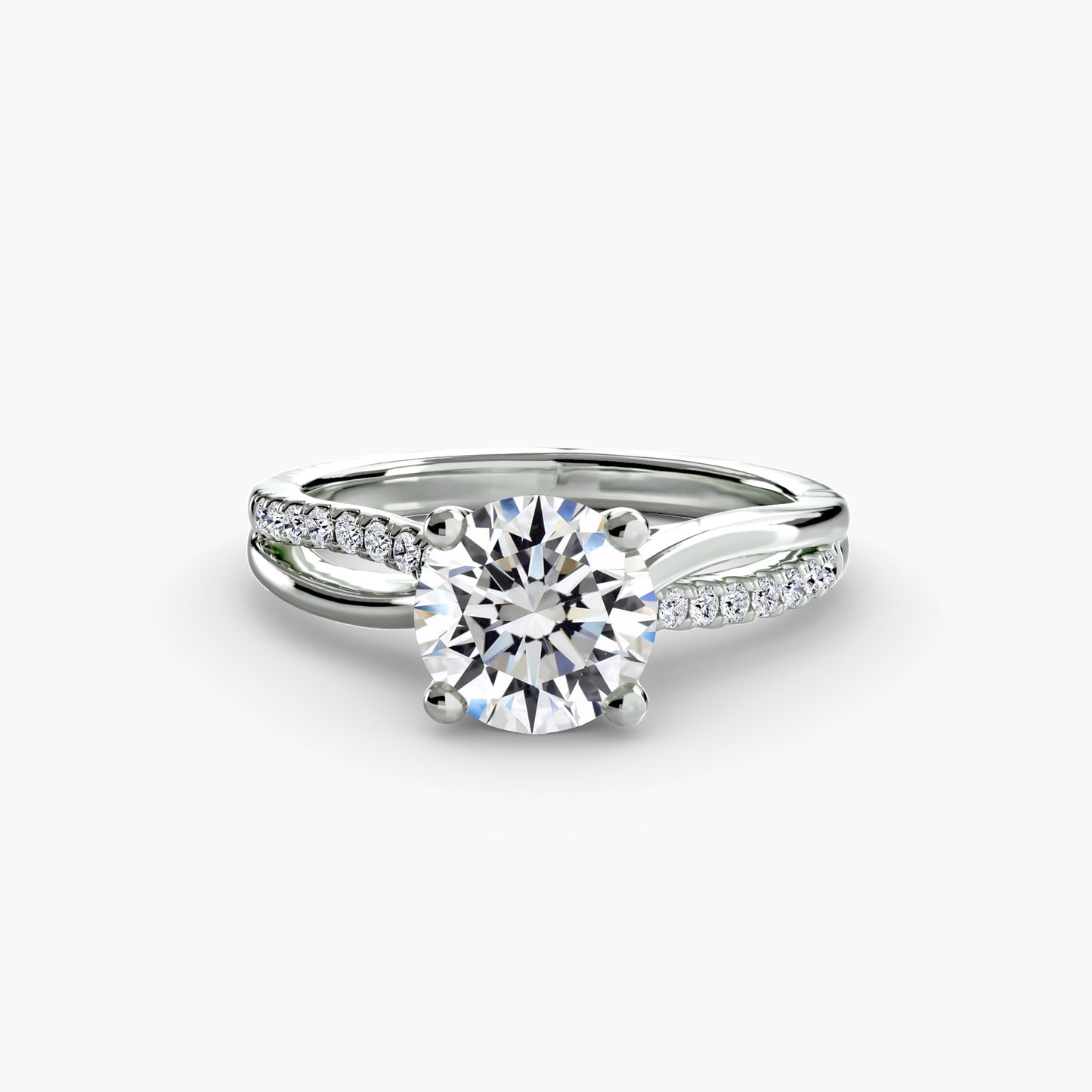 Zeitloser Solitärring, mit geteiltem pavé-besetzten Band
